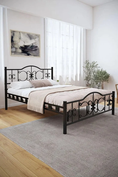EFON Pero Ferforje Metal Karyola Siyah 140x190cm ürün görseli 1
