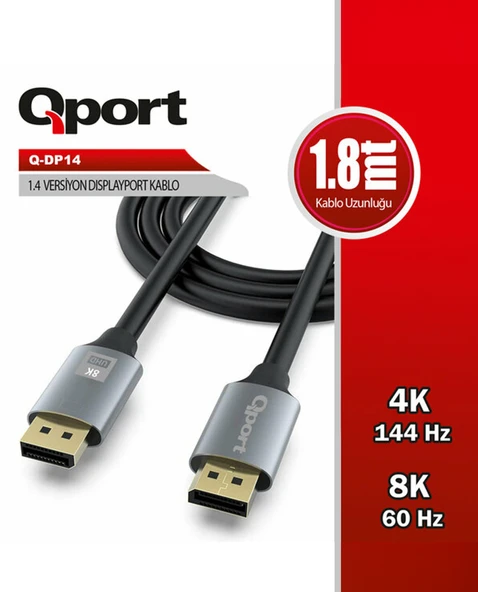 QPORT Q-DP14 1.8m 1.4V Display Port Kablo ürün görseli 1