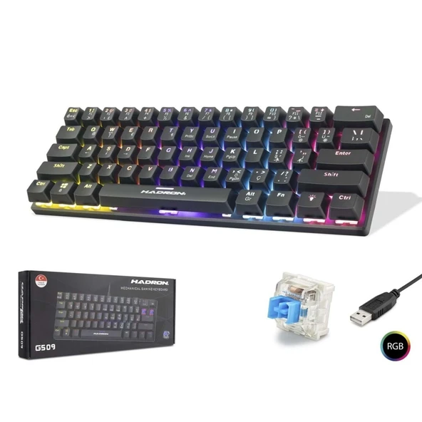 HADRON G509B Mekanik Gaming Mini Klavye Blue Switch RGB - Siyah ürün görseli 1