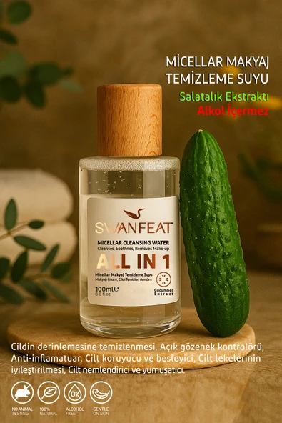 SWANFEAT All in 1 Micellar Makyaj Temizleme Suyu Arındırıcı Canlandırıcı Alkolsüz 100ml ürün görseli 1