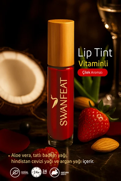 SWANFEAT Lip Tint Besleyici Vitaminli Nemlendirici Aloe Vera Çilek Aromalı Kırmızı Rengi 10ml ürün görseli 1