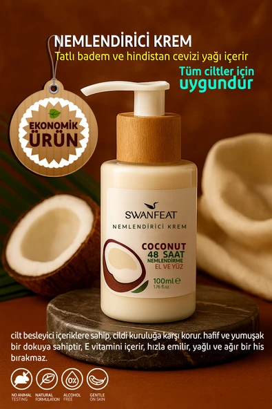 SWANFEAT Nemlendirici Besleyici Krem | E Vitamini, Tatlı Badem ve Hindistan Cevizi Yağı 100ml ürün görseli 1