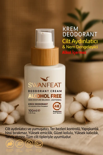 SWANFEAT Krem Deodorant Alkolsüz Ter Kokusu Önleyici Aydınlatıcı Unisex 48 Saat Etkili 100 ml ürün görseli 1