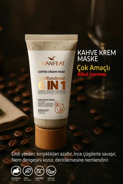 SWANFEAT 6 in 1 Kahve Krem Maske Çok Amaçlı Aydınlatıcı, Gençleştirici, Peeling, Nemlendirici 50ml ürün görseli 1