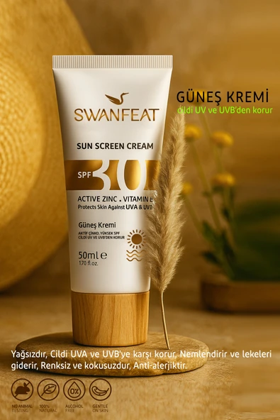 SWANFEAT Güneş Koruyucu Kremi Spf 30 Yaşlanma ve Leke Karşıtı Hyalüronik Asit İçeren Renksiz Yağsız 50ml ürün görseli 1
