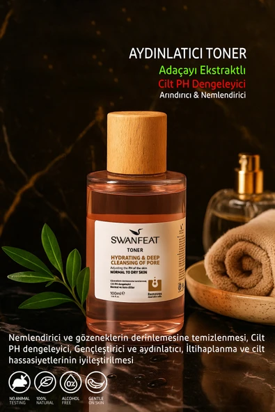SWANFEAT Aydınlatıcı Toner Adaçayı Ekstraktlı Nemlendirici, Arındırıcı & Cilt PH Dengeleyici 100ml ürün görseli 1