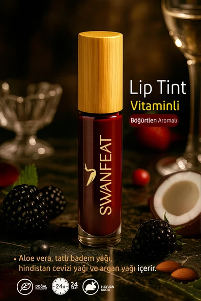 SWANFEAT Lip Tint Besleyici Vitaminli Nemlendirici Aloe Vera Böğürtlen Aromalı Bordo Rengi 10ml ürün görseli 1