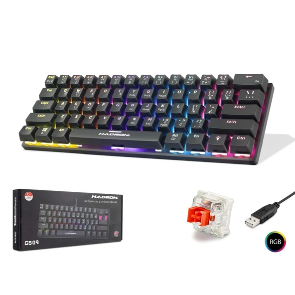 HADRON G509R Mekanik Gaming Mini Klavye Red Switch RGB - Siyah ürün görseli 1