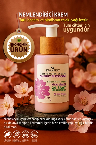 SWANFEAT Nemlendirici Besleyici Krem | E Vitamini, Tatlı Badem ve Hindistan Cevizi Yağı | Kiraz Çiçeği Kokulu ürün görseli 1