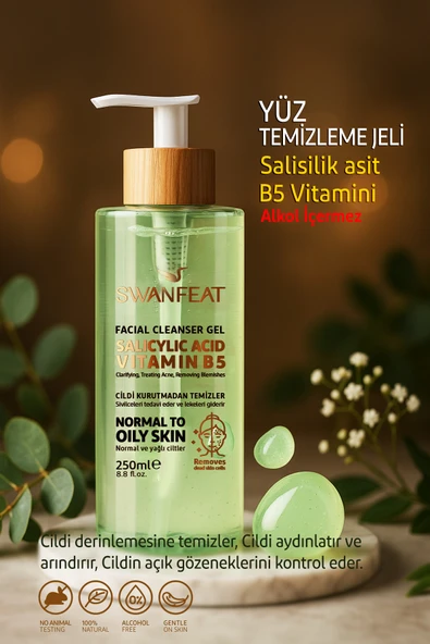SWANFEAT Yüz Temizleme Jeli B5 Vitaminli Alkol Içermeyen Yağlı Ve Normal Ciltler Için 250ml ürün görseli 1