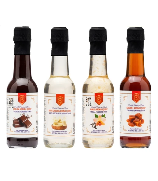 Nish Karamel, Vanilya, Çikolata, Beyaz Çikolata Aromalı Şurup 4'lü Set (4x250 ML) - Pet Şişe ürün görseli 1