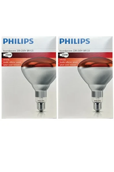 Philips (2 Adet) 250W Kızılötesi (infrared) Hayvan Isıtma ve Fizik Tedavi Lambası (Kırmızı Işık) ürün görseli 1