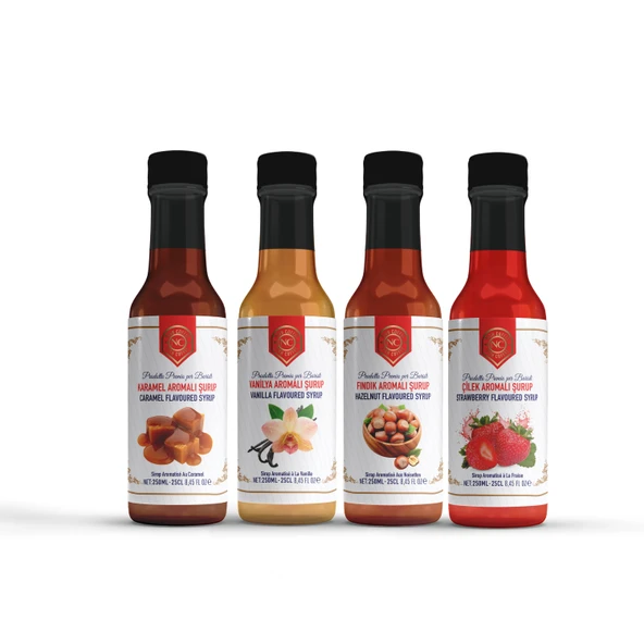 Nish Karamel, Vanilya, Fındık, Çilek Aromalı Şurup 4'lü set (4x250 ML) - Pet şişe ürün görseli 1