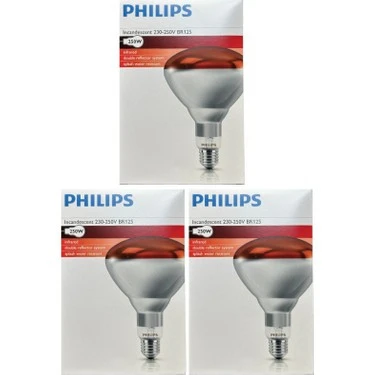 3 Adet Philips İnfrared Ampul 250 Watt Kırmızı Isıtan Lamba ürün görseli 1