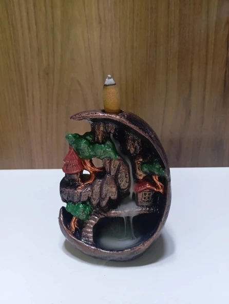Tedi Sanat Mini Ay Dağ Şelale Geri Akış Tütsülük Buhurdanlık ürün görseli 1