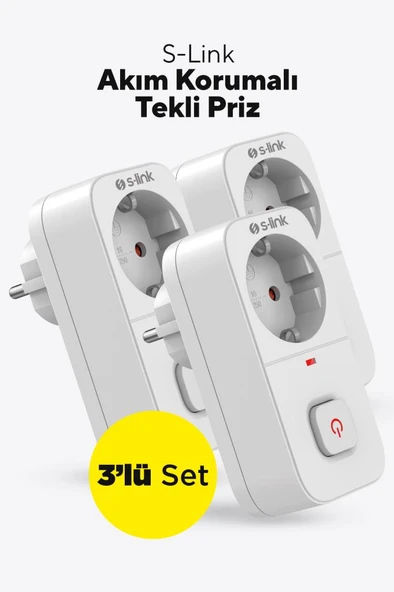 S-link SL-010 Bykalite 3lü Set 16A/250V 750 Joule Anahtarlı Isıya Duyarlı Devre ve Akım Korumalı Tekli Priz ürün görseli 1