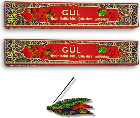 Layansaa Çubuk Tütsü Gül 40 Adet 2 Paket + Tütsülük 1 Adet ürün görseli 1