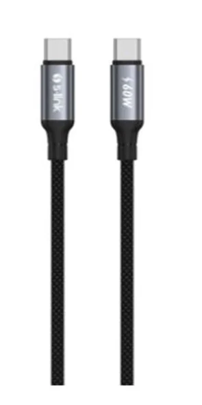 S-link Armor CC-01 60W 1.2m Type-C to Type-C PD Örgülü Metal Başlıklı Siyah Hızlı Şarj Kablosu ürün görseli 1