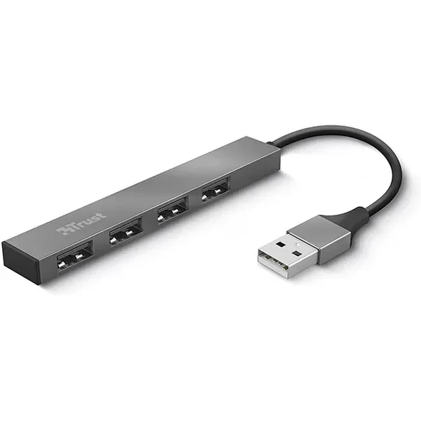 Trust 23786 Halyx Mini Usb 2 Hub Alüminyum 4 Bağlantı Noktalı Pc, Laptop, Mac Için  Gümüş ürün görseli 1