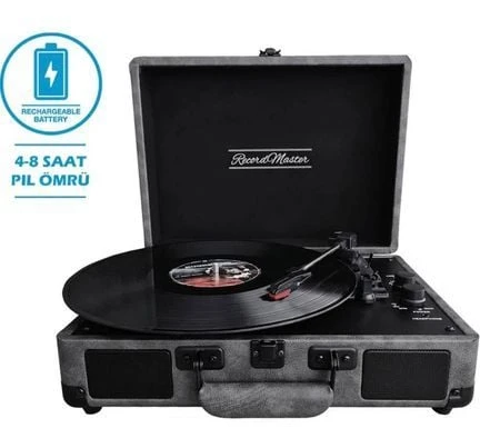 *ÜCRETSİZ KARGO Record Master ST14012 Gri-Siyah Retro Pikap Bluetooth ve Şarj Özellikli Özel Dış Kaplama Retro Pikap 33, 45, 78 Devir ürün görseli 1