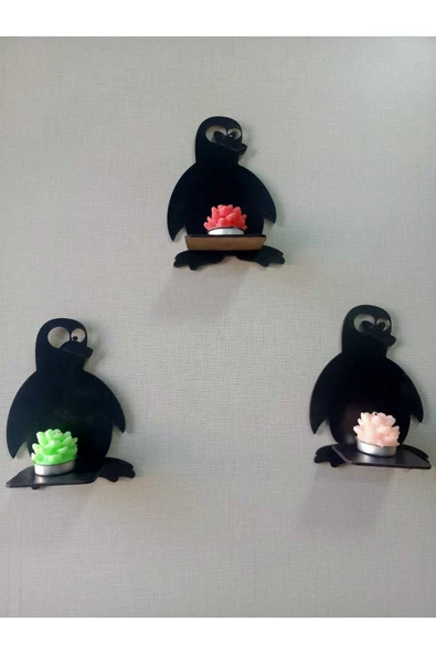 Dekor Treni Penguen Ahşap Dekoratif Duvar Mumluk seti ürün görseli 1