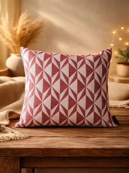 Bordo Geometrik Desenli Keten Kırlent Kılıfı 43x43 cm – Premium Collection ürün görseli 1