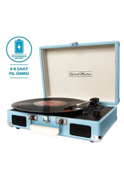 Record Master T310CH Şarj Özellikli Pikap - 33, 45, 78 Devir T310CH- MAVİ (TURKUAZ)*ÜCRETSİZ KARGO ürün görseli 1