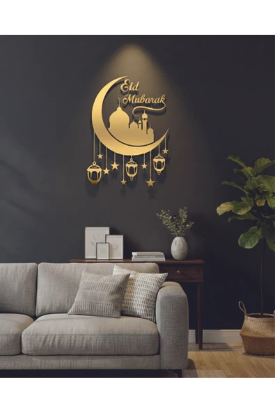 DT Dekor Treni 3 D Eid Mubarak Gold renkli Camii Hilal Kandil Cami İslami Duvar Dekor Ürünü ürün görseli 1