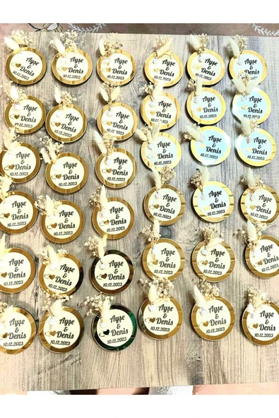 Dekor Treni DekorTreni Gold pleksi magnet söz nişan düğün hatırası magnet çiçekli süslü mıknatıslı 25 adet ürün görseli 1