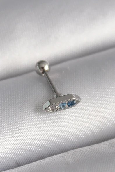 316L Çelik Gümüş Renk Zirkon Taşlı Tragus Piercing ürün görseli 1