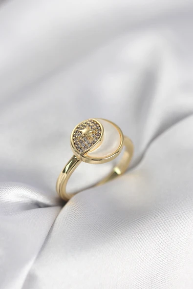 Ay Yıldız Model Gold Renk Zirkon Taşlı Kadın Yüzük ürün görseli 1