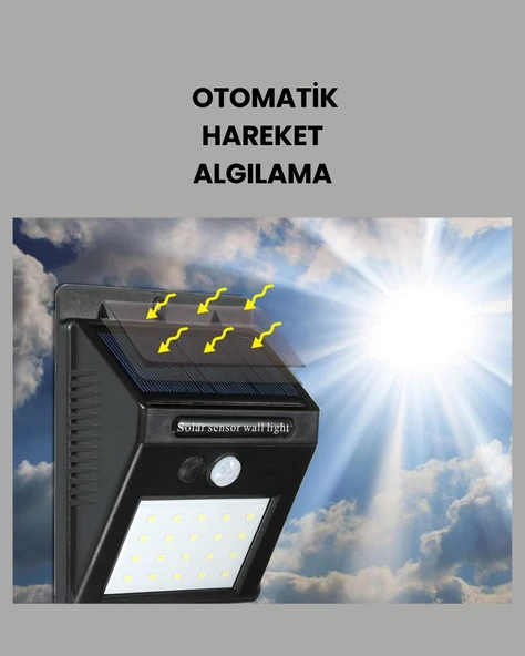 Sensörlü 20 Led Solar Duvar Lambası 3 Metre Algılama Mesafesi - Resim 3