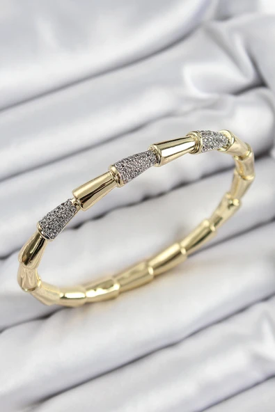 Pirinç Zirkon Taşlı Kemik Model Gold Renk Vip Kadın Bileklik ürün görseli 1