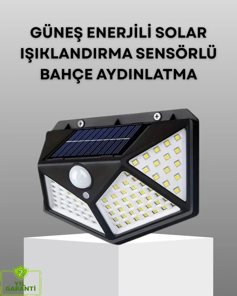100 Led Solar Lamba Hareket Algılamalı Bahçe Duvar Dış Mekan Aydınlatma ürün görseli 1