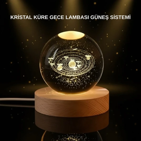 Led Işıklı Kristal Küre Ahşap Standlı Dekoratif Gezegen Model ürün görseli 1