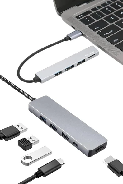 Macbook Pro/Air Uyumlu Usb Type-C 8 In 1 Hub Dönüştürücü Çevirici Çoklayıcı Usb Hdmı Micro Sd 8 Girişli ürün görseli 1