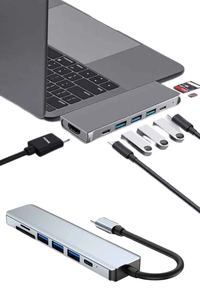 Usb Type-C Hub Dönüştürücü Çevirici Çoklayıcı Macbook Çevirici 8 Portlu - Resim 5
