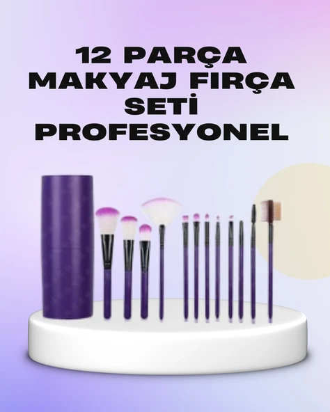 Ergonomik Saplı Fiber Kıllı 12'Li Makyaj Fırça Takımı Göz Ten Makyajı İçin Uygun ürün görseli 1