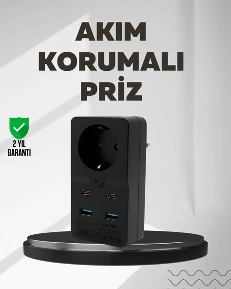 Tip Akım Koruma Prizi 10A 2500W Usb Type C Destekli ürün görseli 1