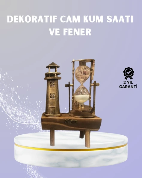 Ahşap Kum Saati Deniz Feneri Figürü Bir Arada – Ev & Ofis Dekorasyonu ürün görseli 1
