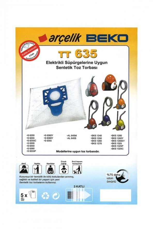 Arçelik Süpürge S 6255 C Süpürge Bez Toz Torbası 20 Adet ürün görseli 1