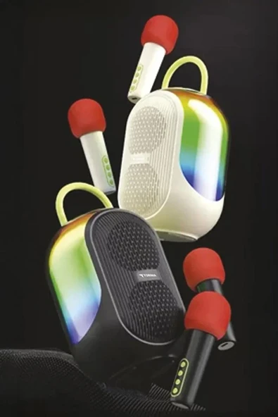 Hoparlör Çift Mikrofonlu Parti Speaker Beyaz - Resim 4