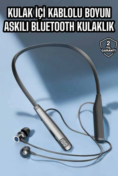 Boyun Askılı Bluetooth Kulaklık Uzun Şarj Süreli Dijital Göstergeli Kablolu ürün görseli 1