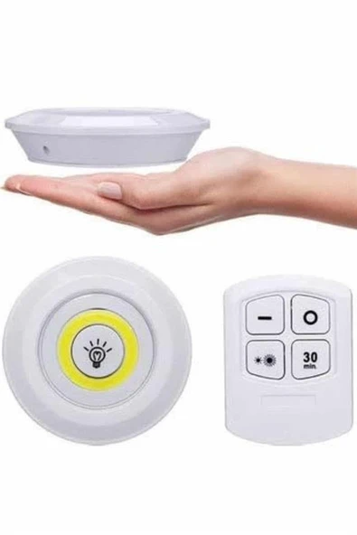Yapışkanlı 3'Lü Spot Led Işık Lamba Montajsız Pilli Uzaktan Kumandalı ürün görseli 1