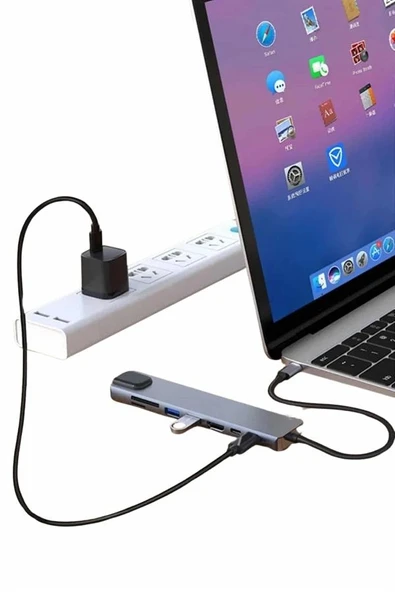 8 Port Çoklayıcı Macbook Ile Uyumlu Çoğaltıcı Type-C Dönüştürücü Tf Sd Kart ürün görseli 1