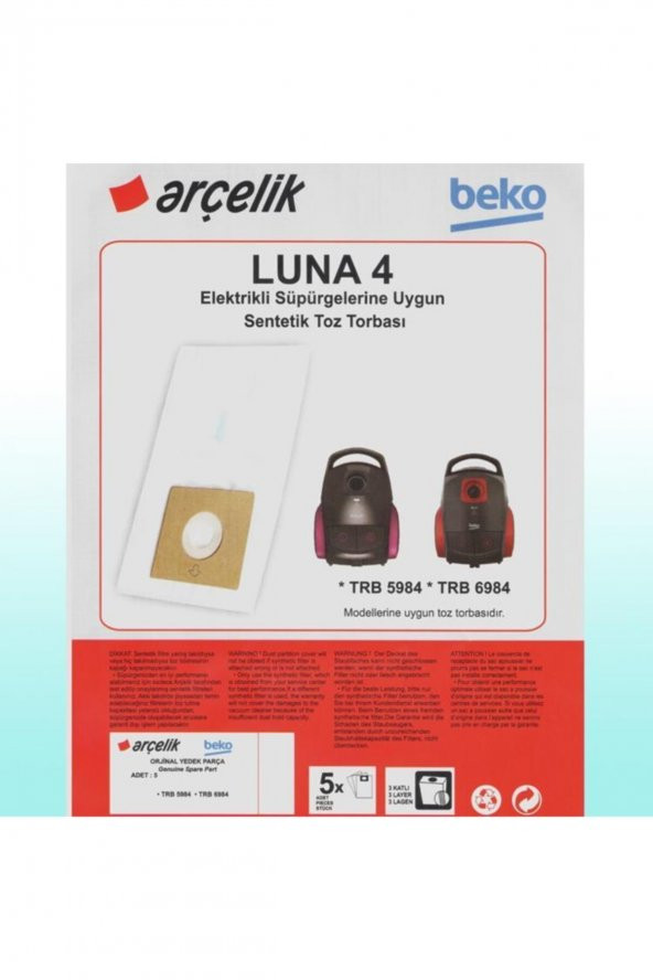 ARÇELİK Trb 5984 Süpürge Modeli 5 Adet Toz Torbası ürün görseli 1