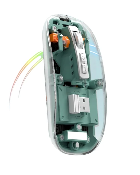 Bluetooth 2.4G Usb Destekli Pilli Kablosuz Şeffaf Mouse - Resim 4