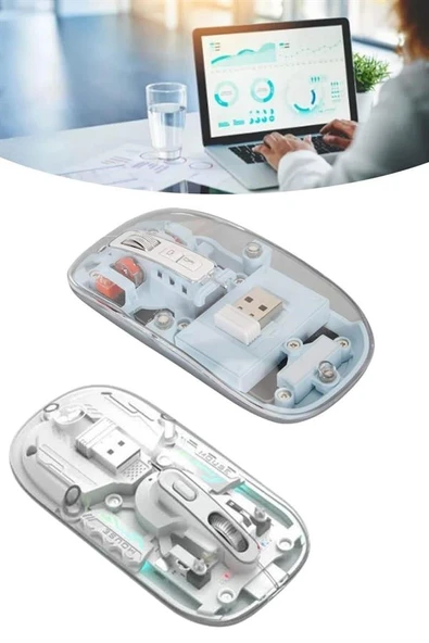 Sessiz Tıklama Çift Modlu Bluetooth Alıcı Şeffaf Mouse - Resim 3