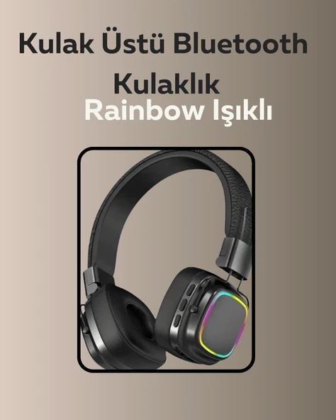 Bluetooth 5.3 Rainbow Işıklı Kulak Üstü Kablosuz Kulaklık ürün görseli 1