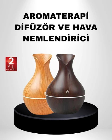 Aromaterapi Difüzör Ahşap Desenli Ultrasonik Nemlendirici Led Işıklı ürün görseli 1
